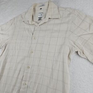 Geoffrey Beene Dress Shirt Mens M‎ 15/15.5 Cream Seersucker Short Sleeve Button